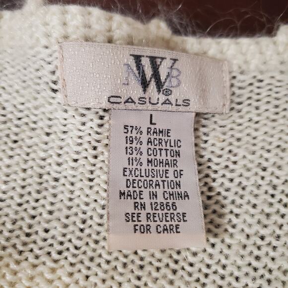 Vtg NWB Casuals Embroidered Floral Mohair Ramie Button Cardigan Sweater Size L - Picture 7 of 10
